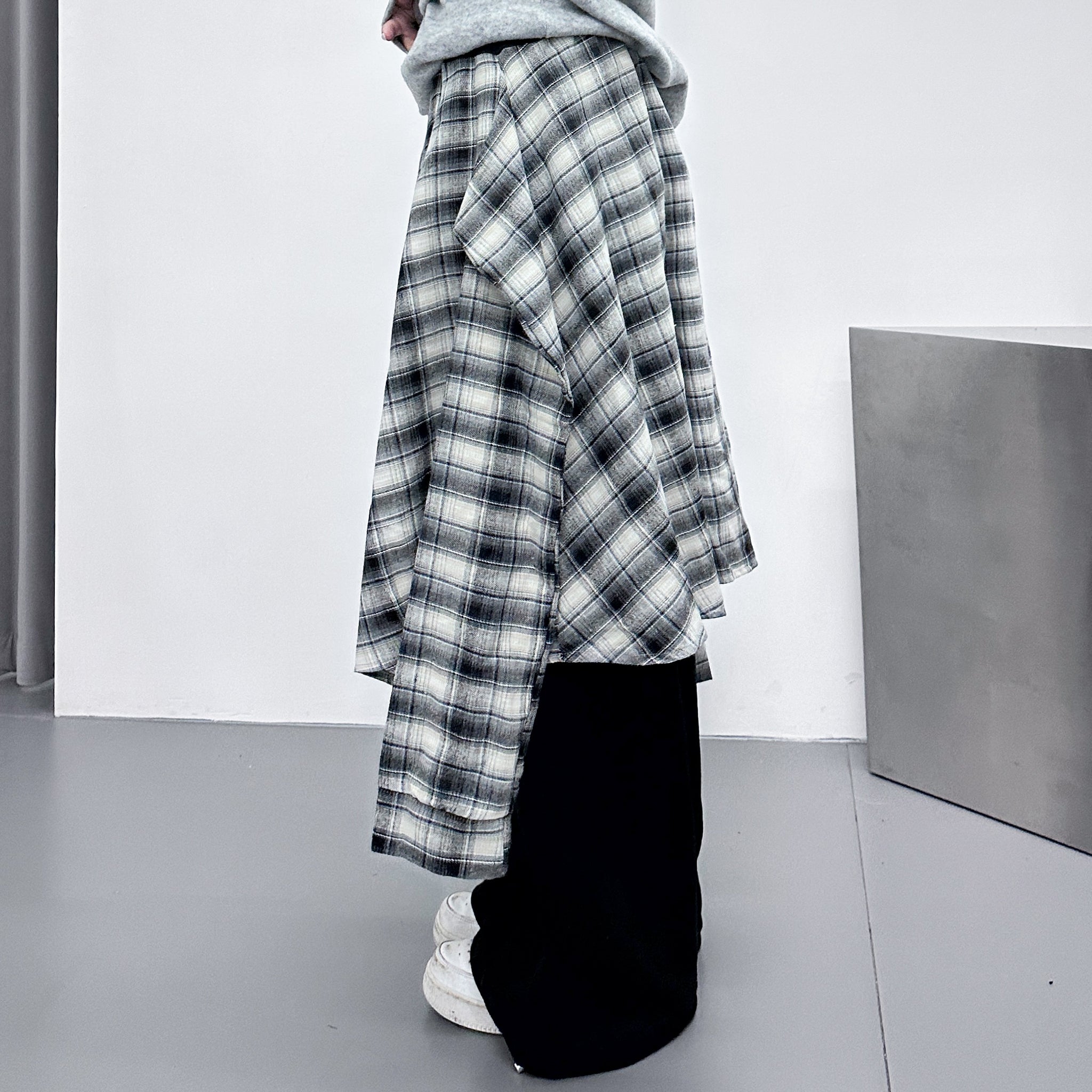 [UNISEX] 假兩件棉褲DOUBLE LAYER CHECK SWEATPANTS/ 2色
