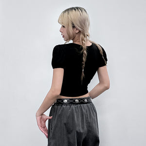 [BEST] 泡泡袖PLEATED RIBBON CROP TEE/ 2色