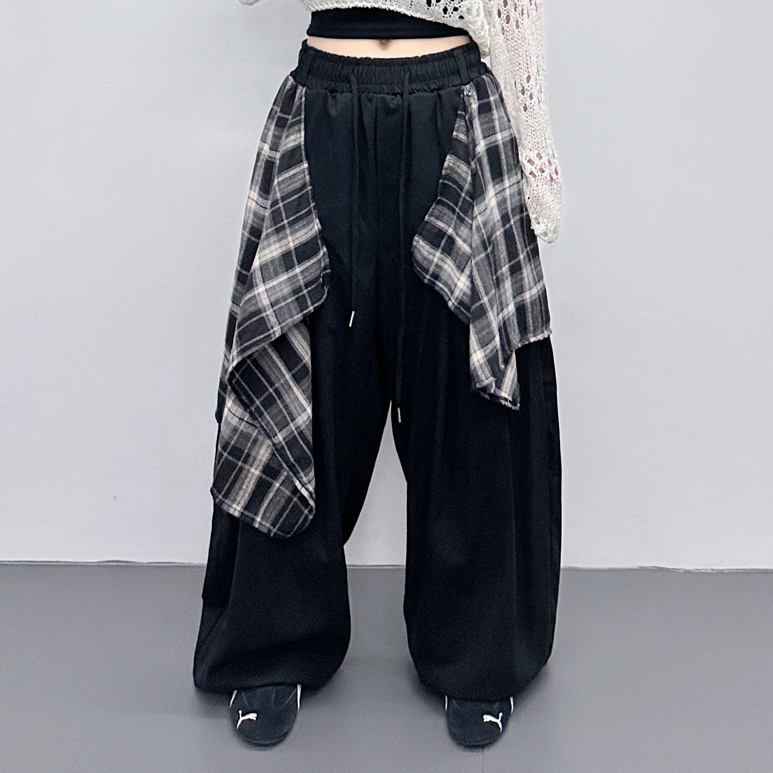 [UNISEX] 假兩件DOUBLE LAYER CHECK PANTS/ 2色
