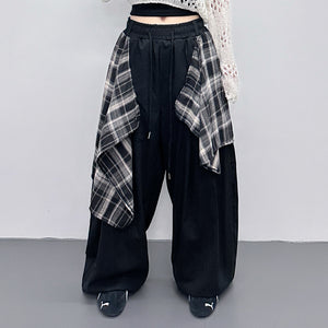 [UNISEX] 假兩件DOUBLE LAYER CHECK PANTS/ 2色