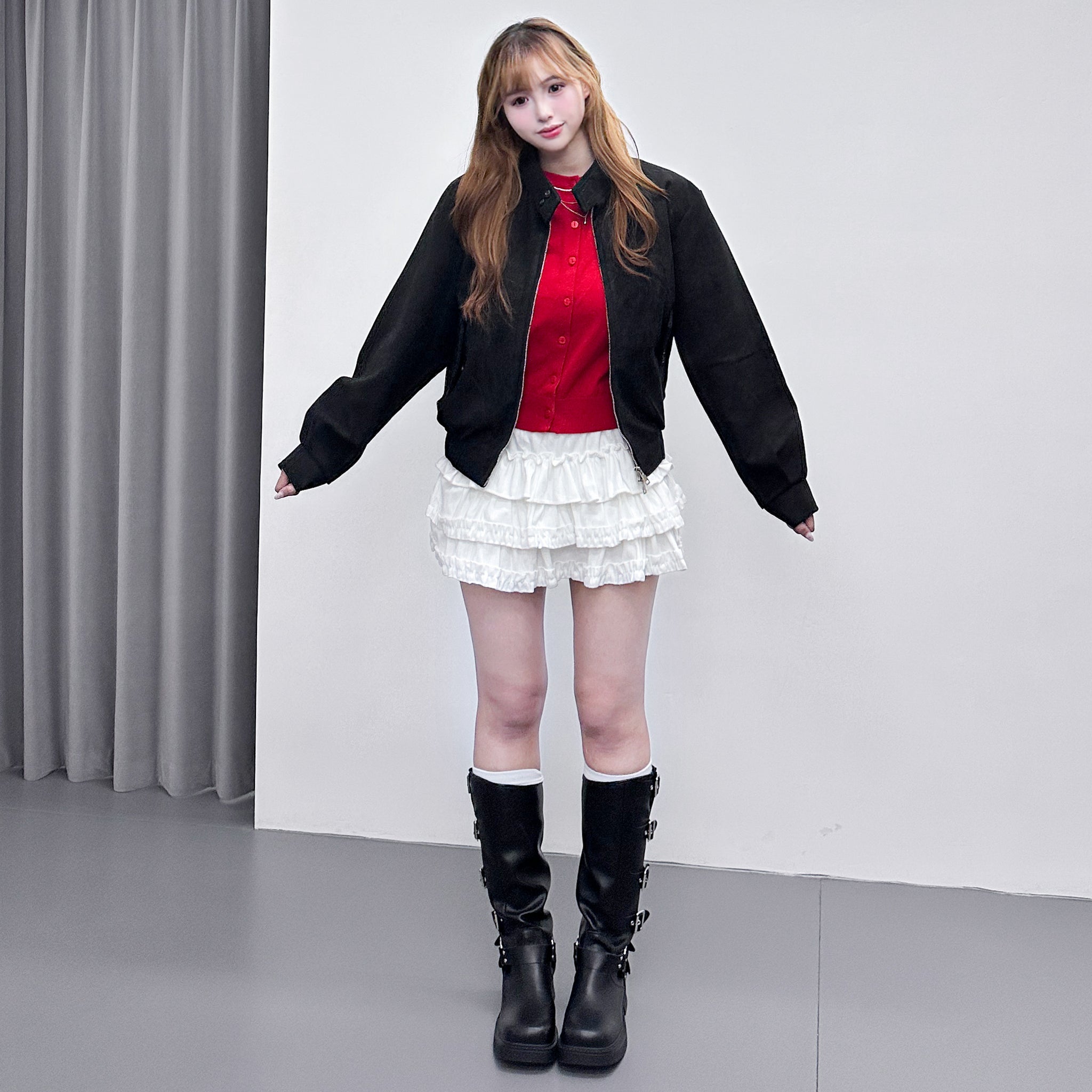 [UNISEX] TWO-BUTTON SUEDE STAND COLLAR JACKET/ 2色