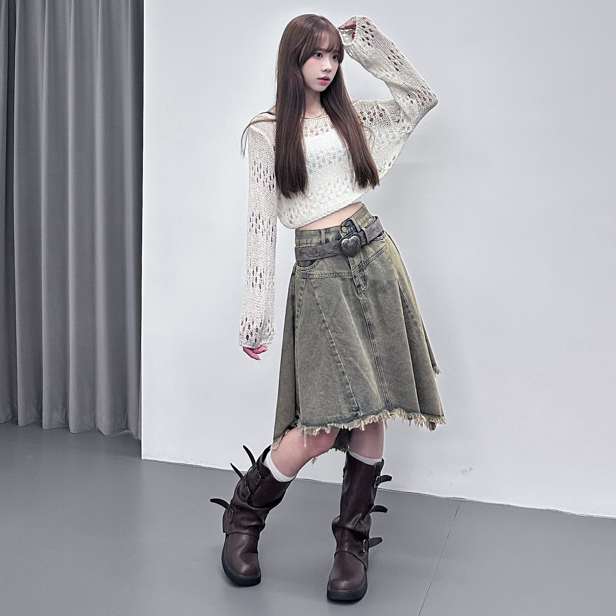 [入秋必選] BOAT-NECK可跌膊鏤空CROP KNIT/ 3色