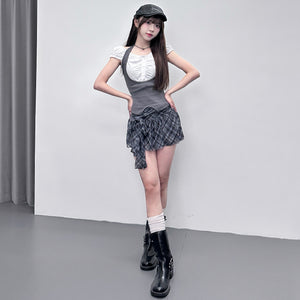 [2WAY] 假兩件HALTER TAYLOR TOP/ 2色