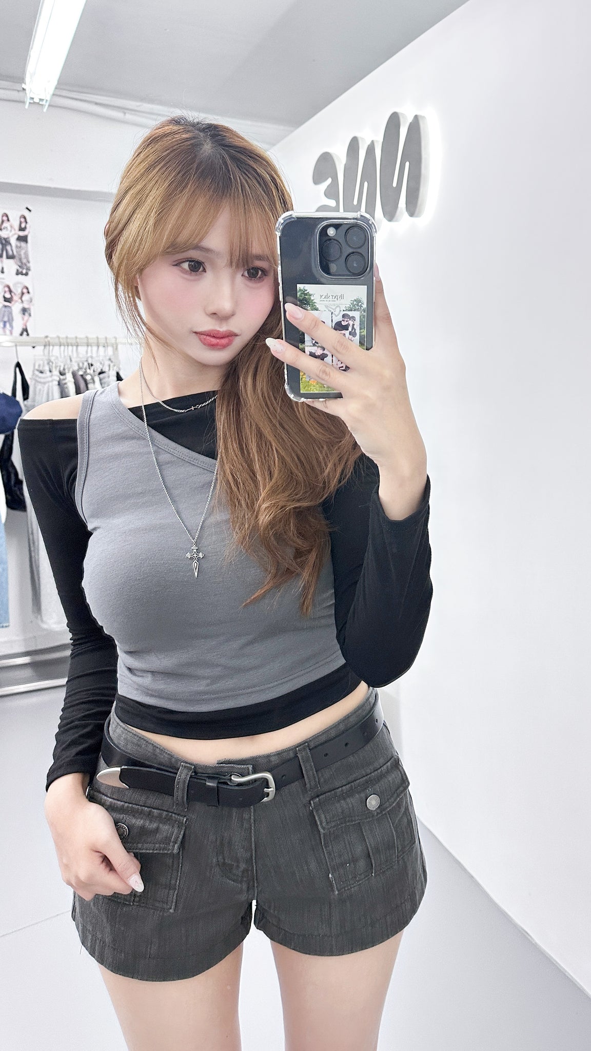 [假兩件] NANA OFF SHOULDER LONG SLEEVE TOP/ 2色