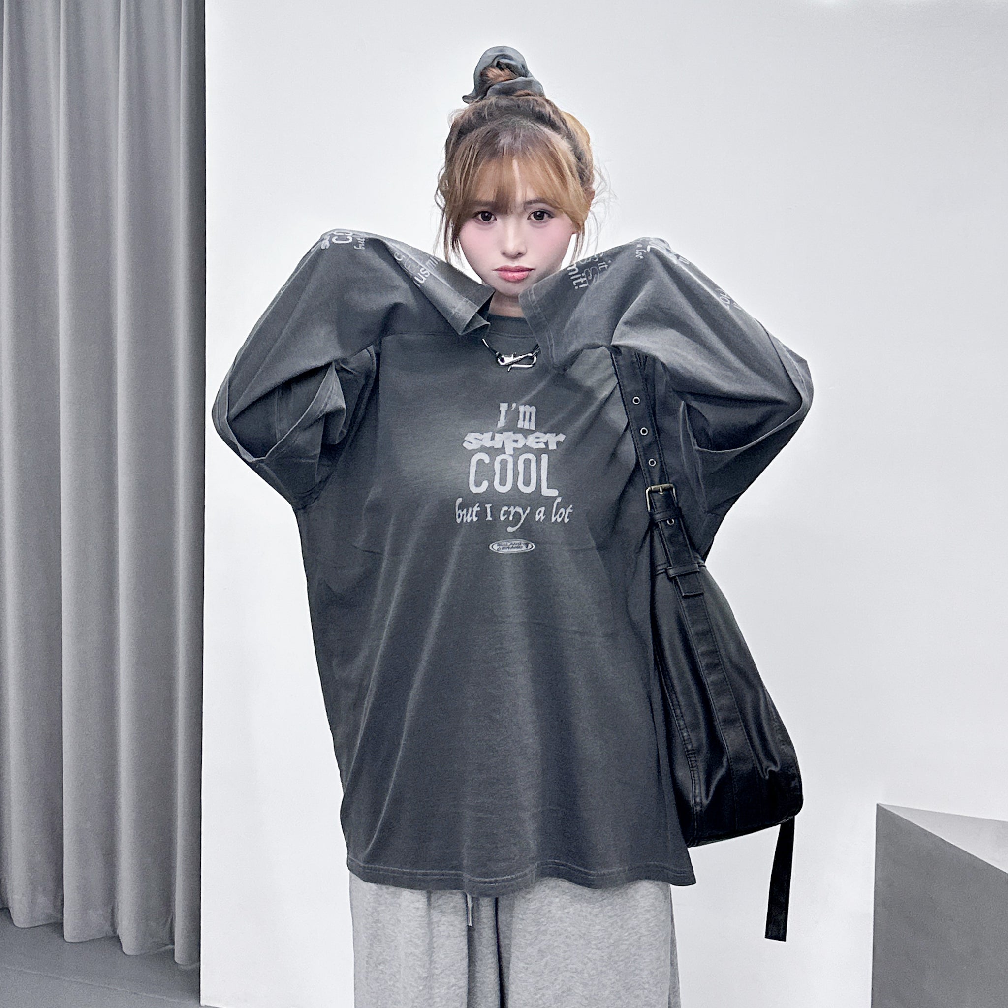 [UNISEX] 水洗假兩件I'M SUPER COOL BUT I CRY A LOT/ 2色