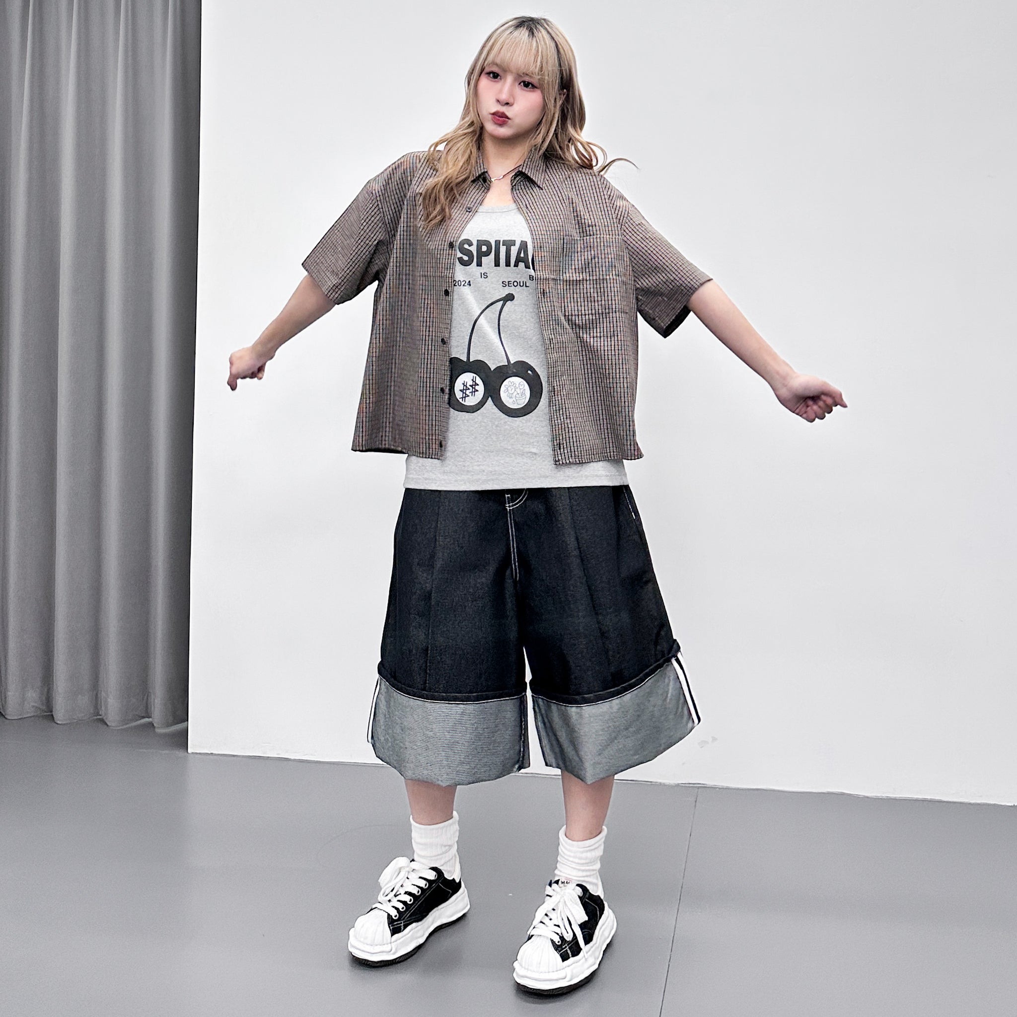 [UNISEX] 不褪色! ROLLED BERMUDA DENIM PANTS/ 1色
