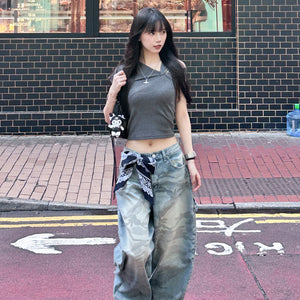 GREY BLUE CAMOUFLAGE BALLOON DENIM PANTS/ 1色