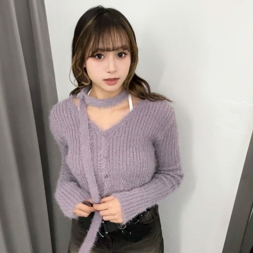 girly松針絨毛茸茸crop冷衫外套+頸帶/ 3色