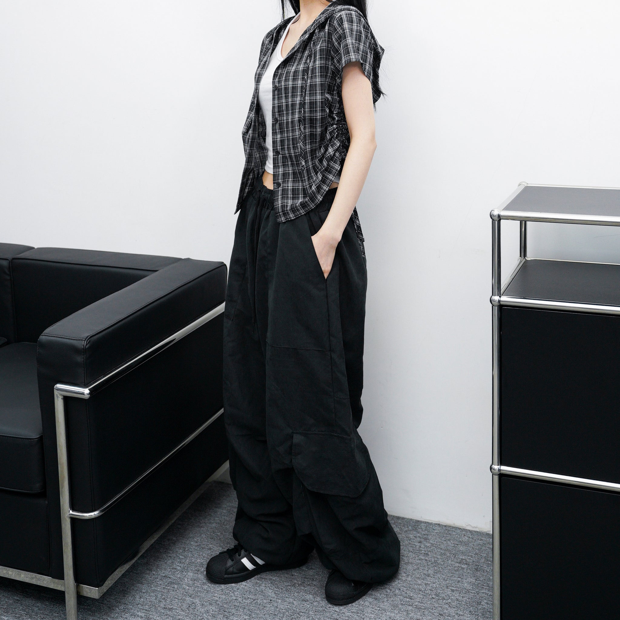 UNISEX霧面感WIDE PIN-TUCK CARGO PANTS/ 2色