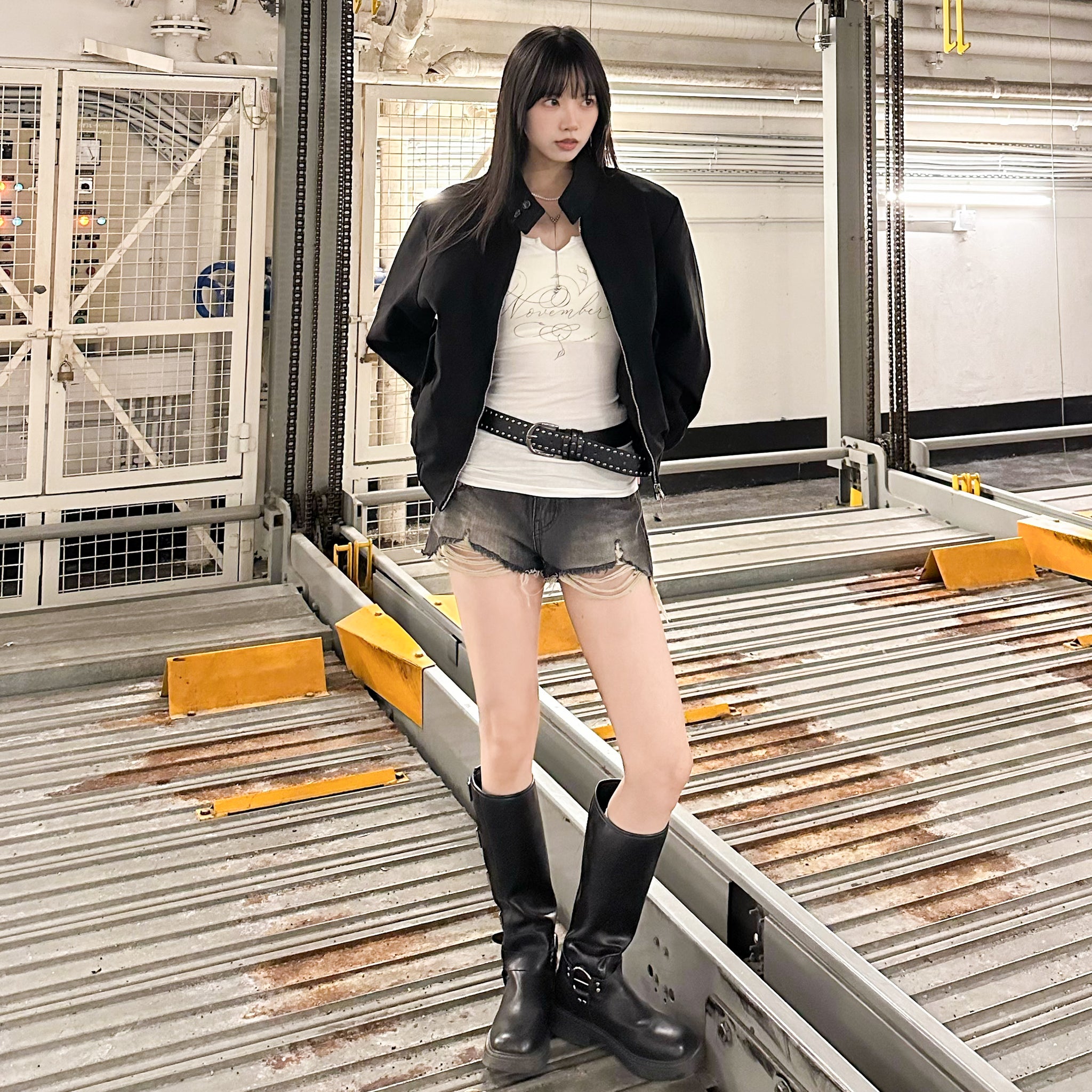 [UNISEX] TWO-BUTTON SUEDE STAND COLLAR JACKET/ 2色