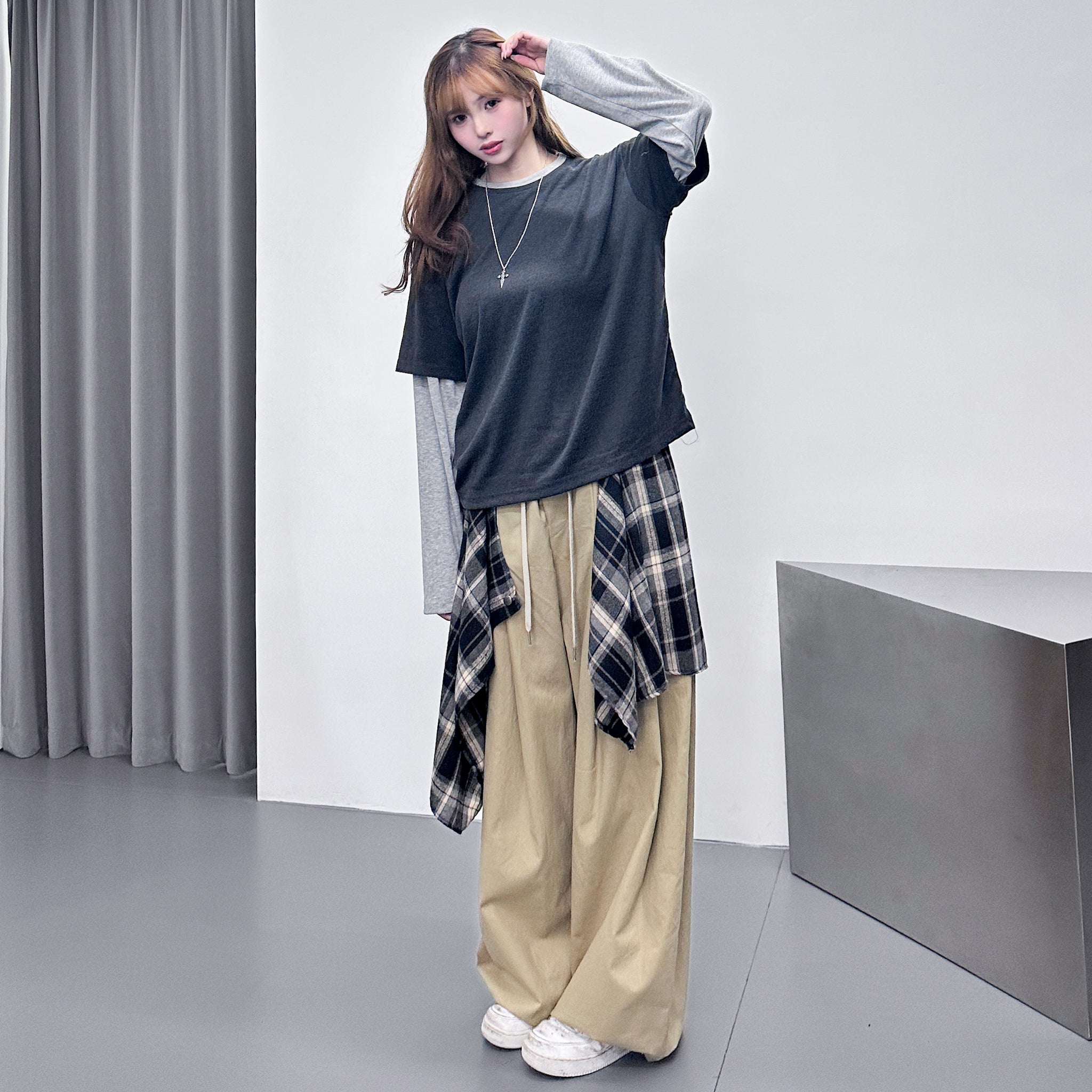 [UNISEX] 層次穿假兩件拼色長袖/ 2色