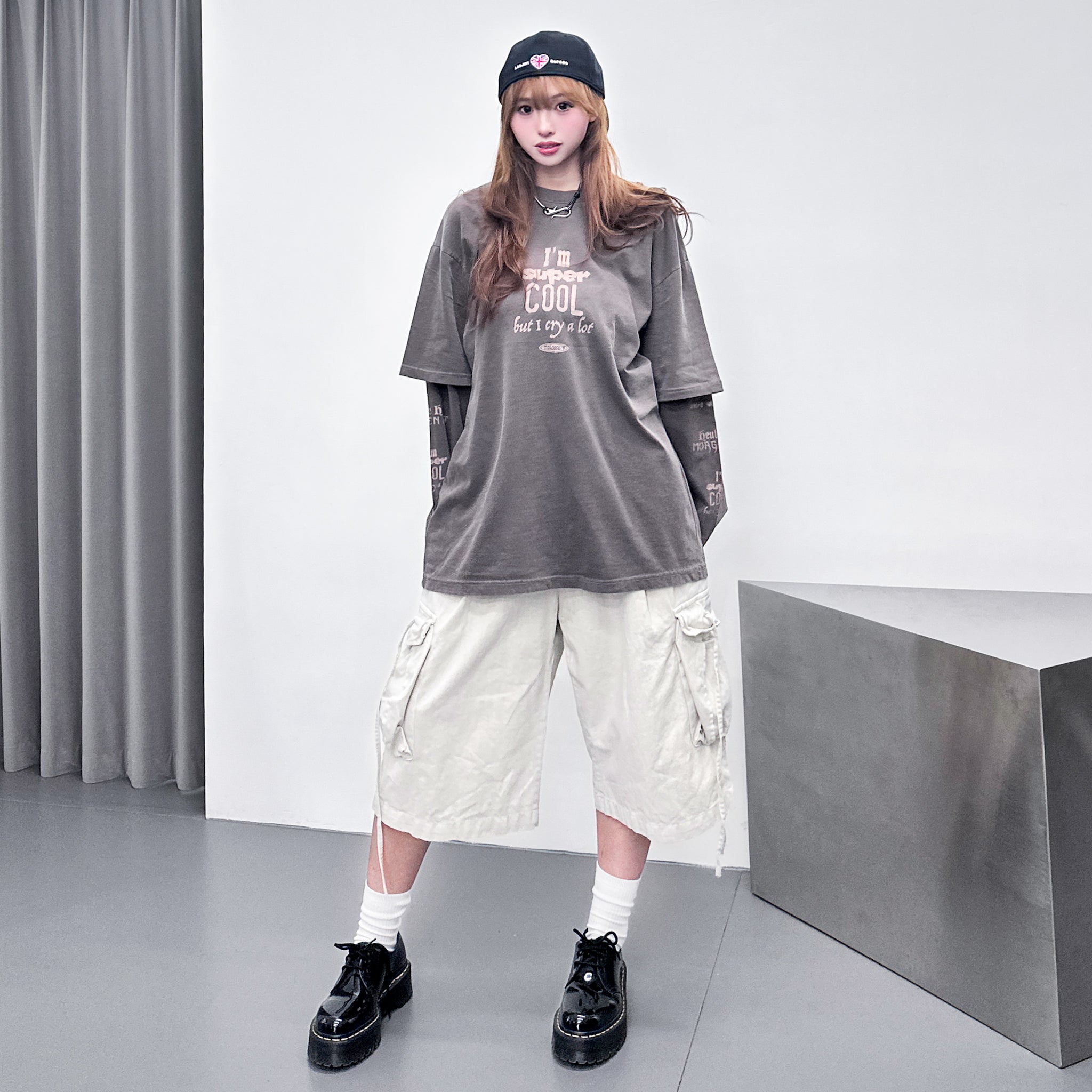 [UNISEX] 水洗假兩件I'M SUPER COOL BUT I CRY A LOT/ 2色