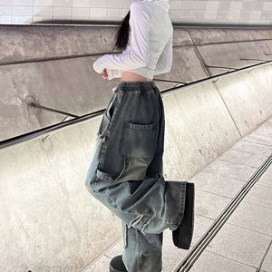 [BEST] UNISEX做舊復古蘇蘇邊SUPER WIDE DENIM PANTS/ 2色