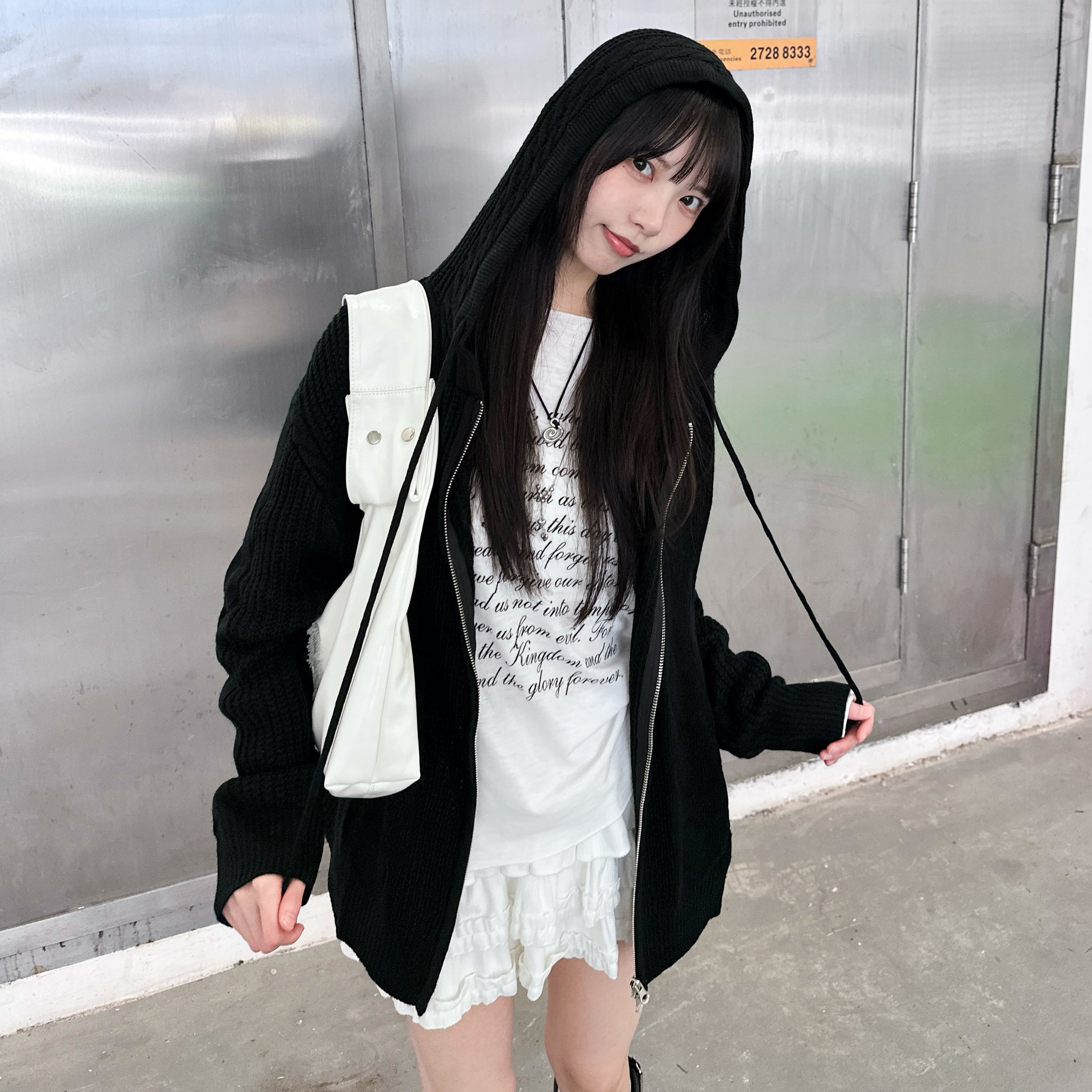 HEART CABLES ZIP-UP HOODED KNITWEAR/ 2色