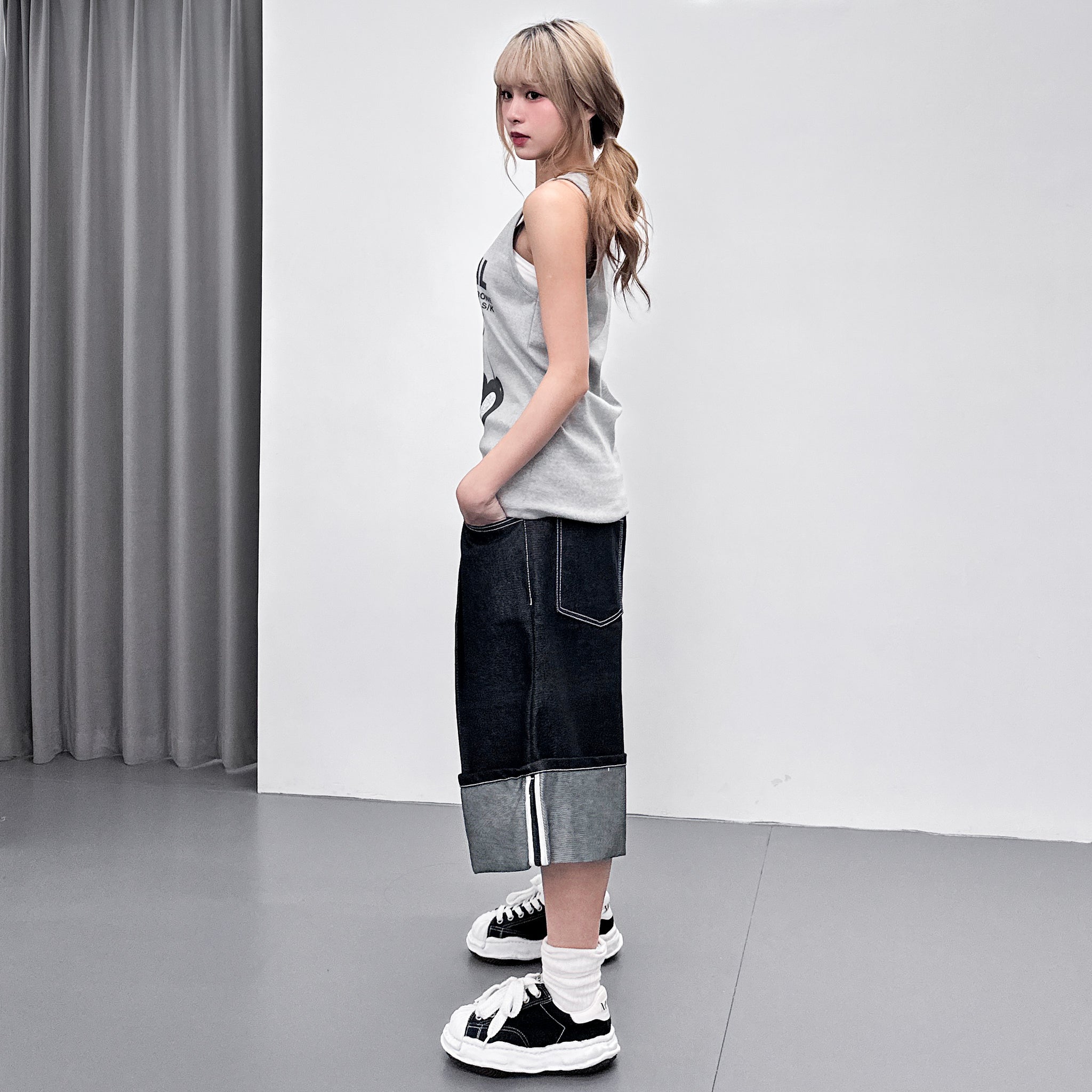 [UNISEX] 不褪色! ROLLED BERMUDA DENIM PANTS/ 1色