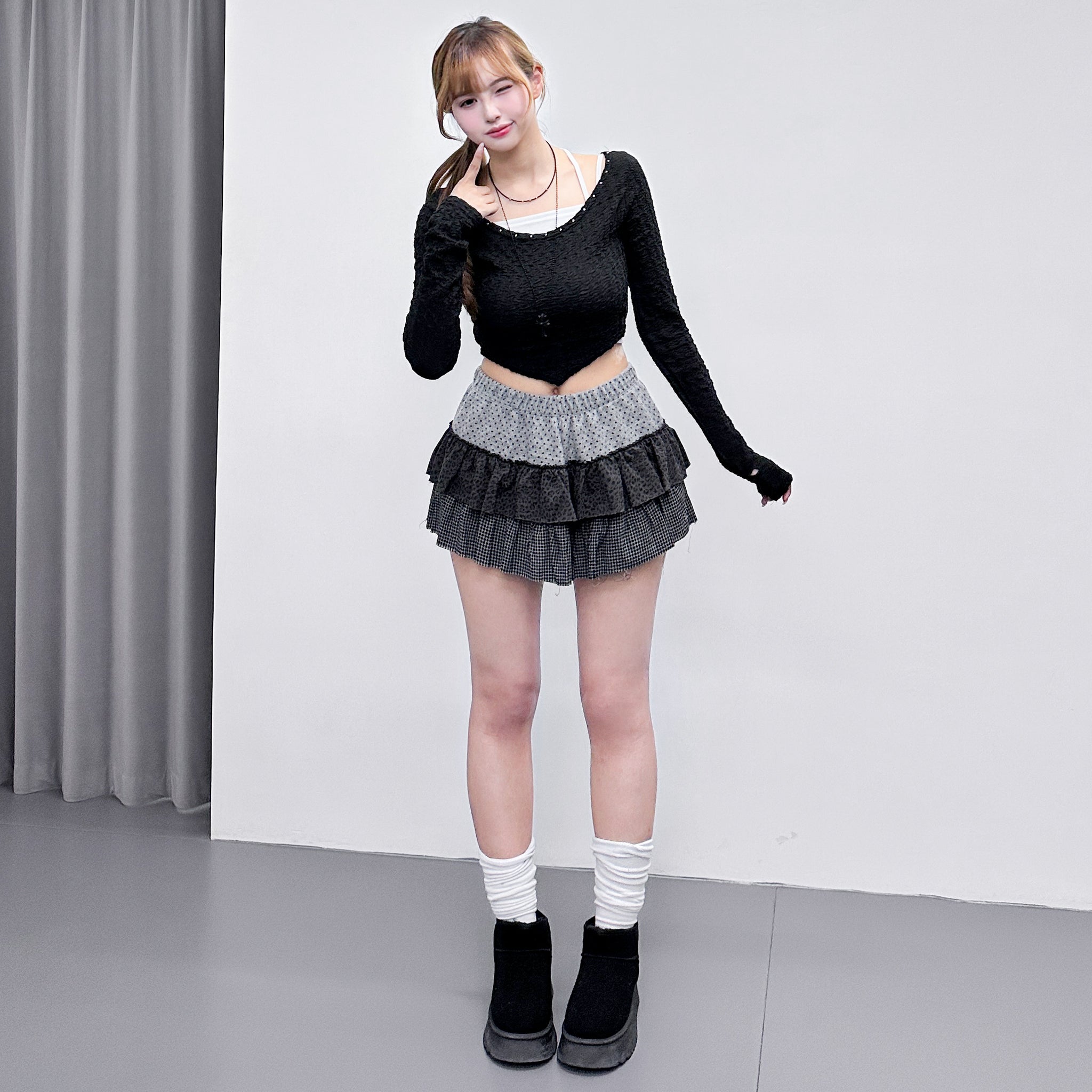 TRIPLE PATTERN TIERS RUFFLE SKIRT/ 1色