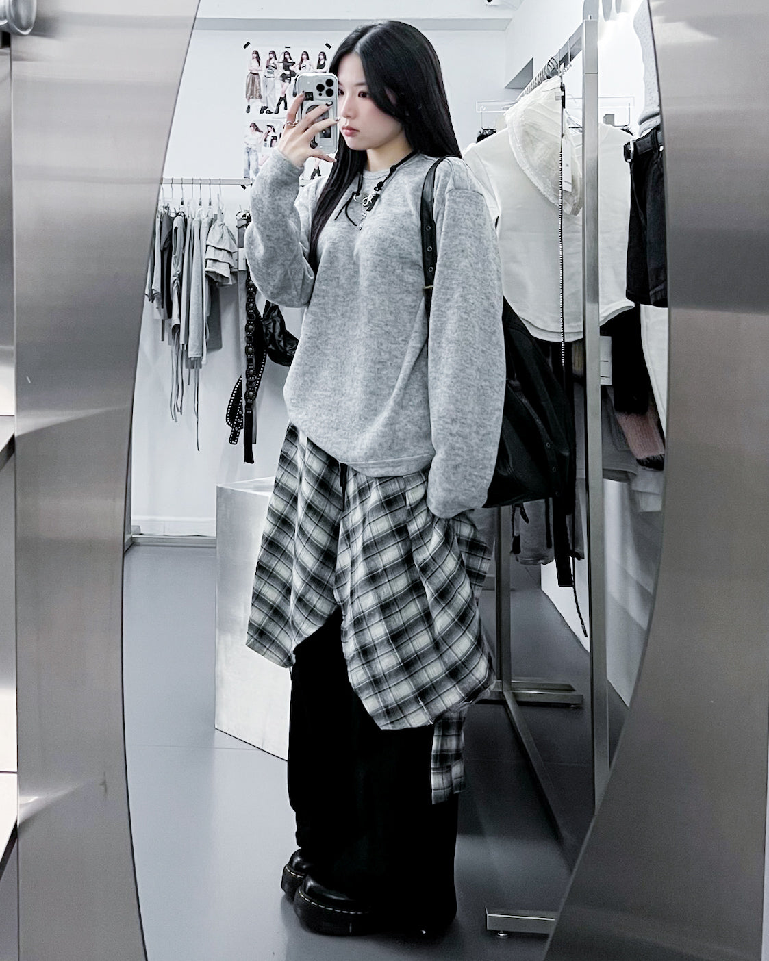 [UNISEX] 假兩件棉褲DOUBLE LAYER CHECK SWEATPANTS/ 2色