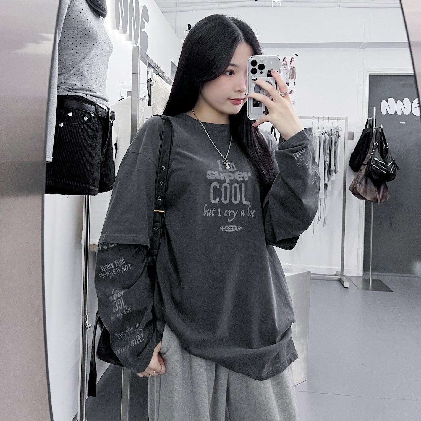 [UNISEX] 水洗假兩件I'M SUPER COOL BUT I CRY A LOT/ 2色