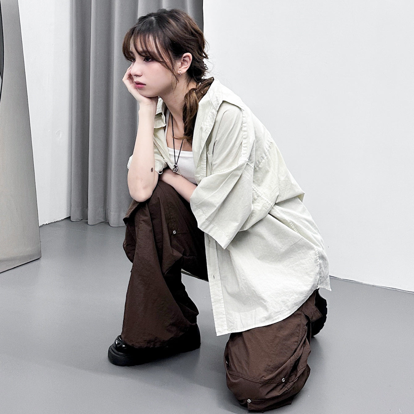 [UNISEX] RIVET WIDE NYLON PANTS/ 1色