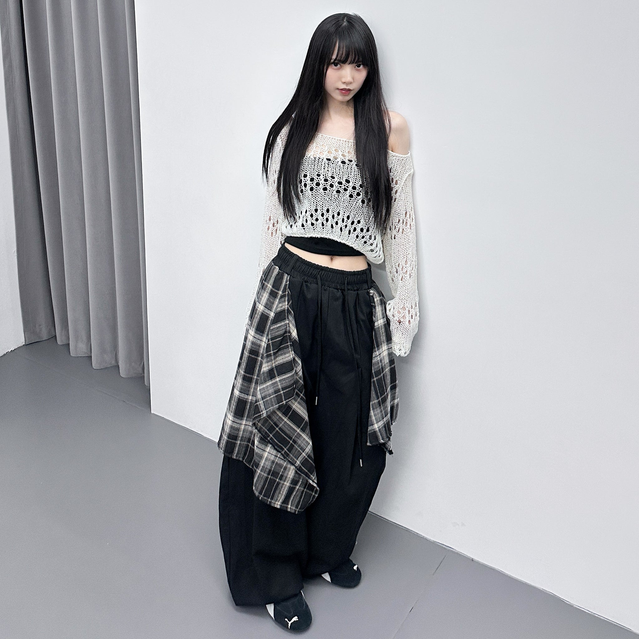 [UNISEX] 假兩件DOUBLE LAYER CHECK PANTS/ 2色