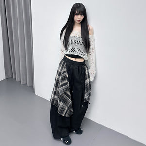 [UNISEX] 假兩件DOUBLE LAYER CHECK PANTS/ 2色