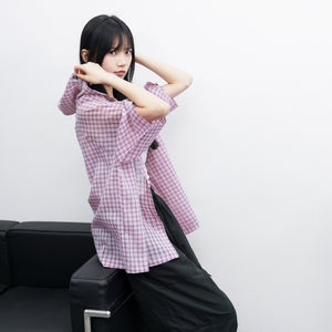 SUMMER CHECKED BUTTON-UP HOODED SHIRT/ 1色