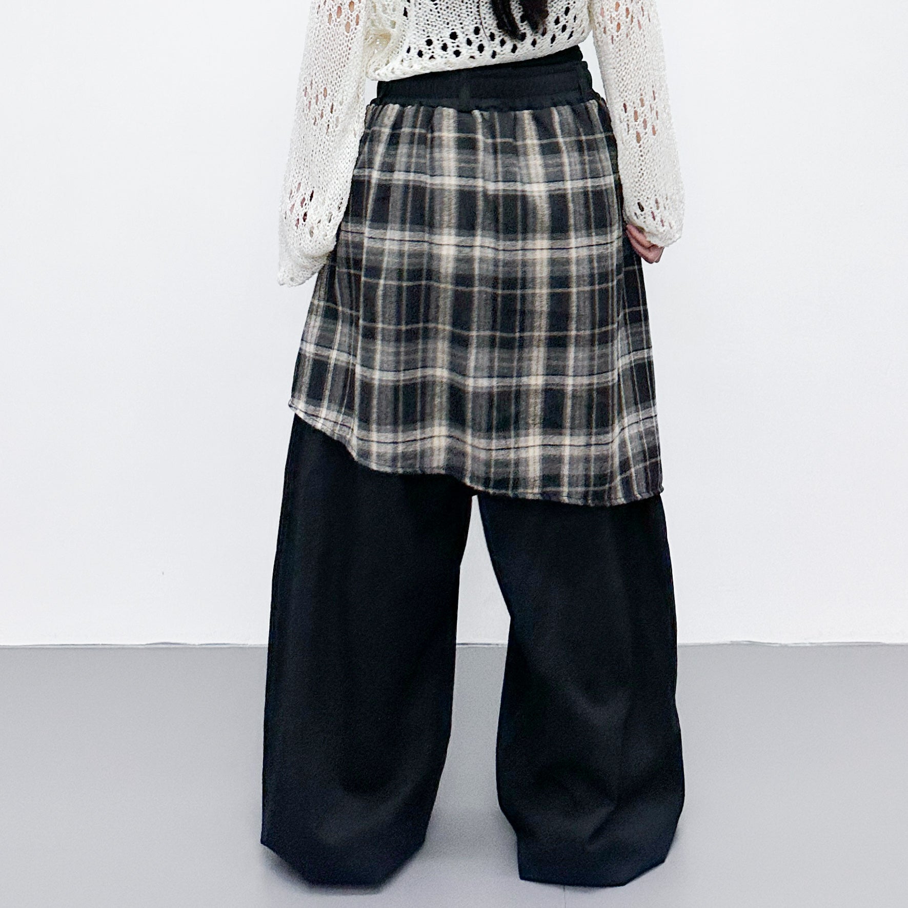 [UNISEX] 假兩件DOUBLE LAYER CHECK PANTS/ 2色