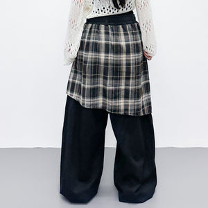 [UNISEX] 假兩件DOUBLE LAYER CHECK PANTS/ 2色