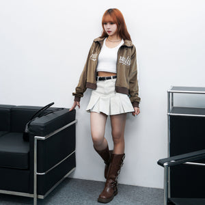 [BEST] PIGMENT PLEATED MINI SKIRT BELT SET/ 3色