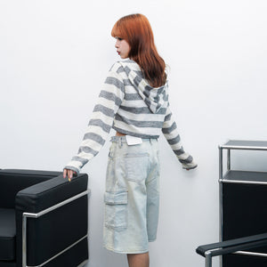 [BEST] BUTTONED CARGO BERMUDA DENIM PANTS/ 2色