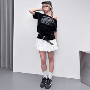 1988 UNBALANCED OFF SHOULDER  OVERFIT TEE/ 2色