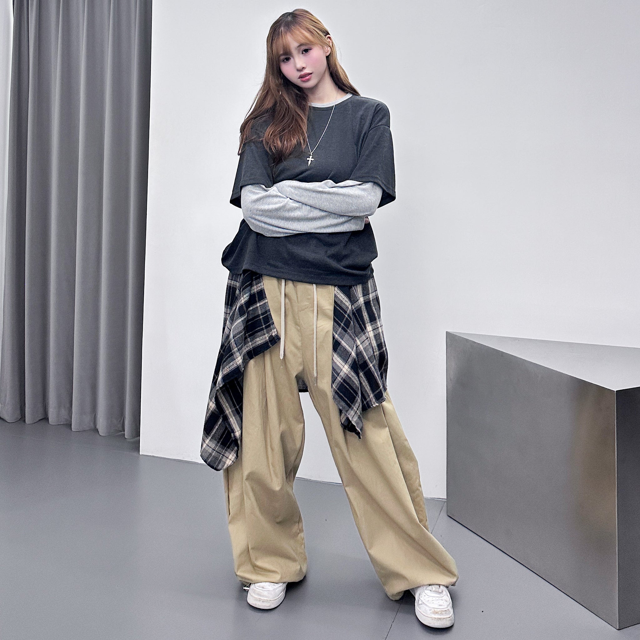 [UNISEX] 層次穿假兩件拼色長袖/ 2色