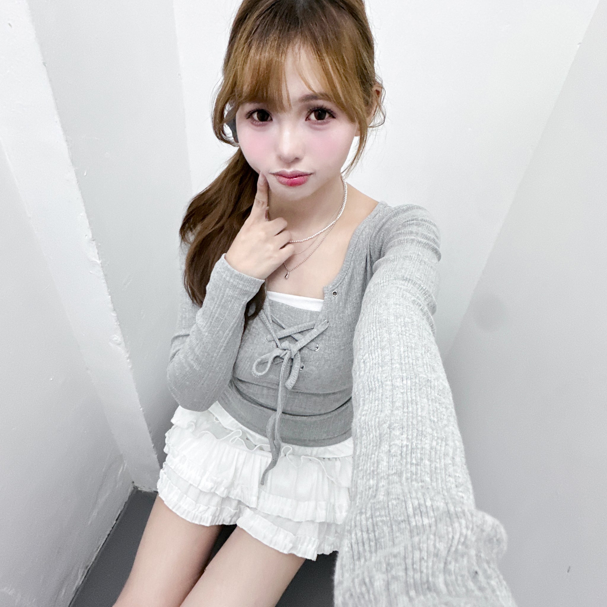 [2WAY頸帶/繫繩OK!] EYELET SLIM RIBBEN KNIT/ 3色