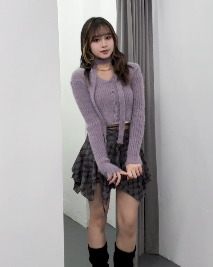 girly松針絨毛茸茸crop冷衫外套+頸帶/ 3色