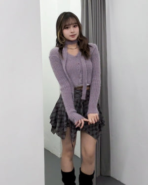 girly松針絨毛茸茸crop冷衫外套+頸帶/ 3色