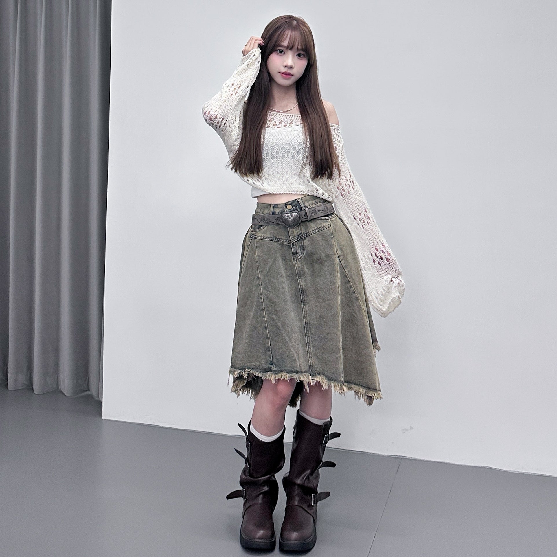 [入秋必選] BOAT-NECK可跌膊鏤空CROP KNIT/ 3色