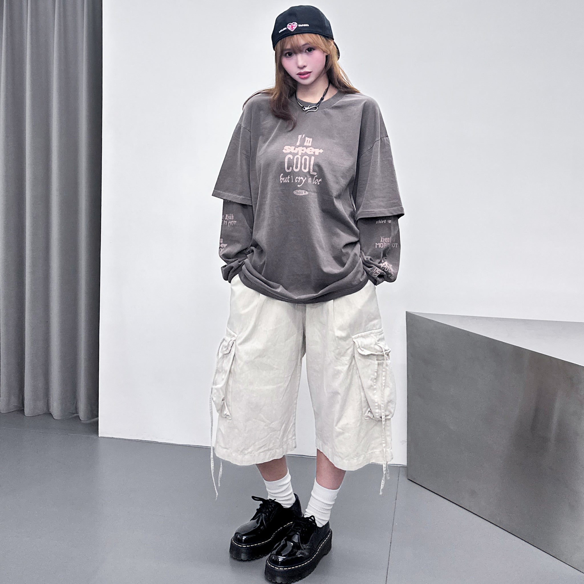 [UNISEX] 水洗假兩件I'M SUPER COOL BUT I CRY A LOT/ 2色