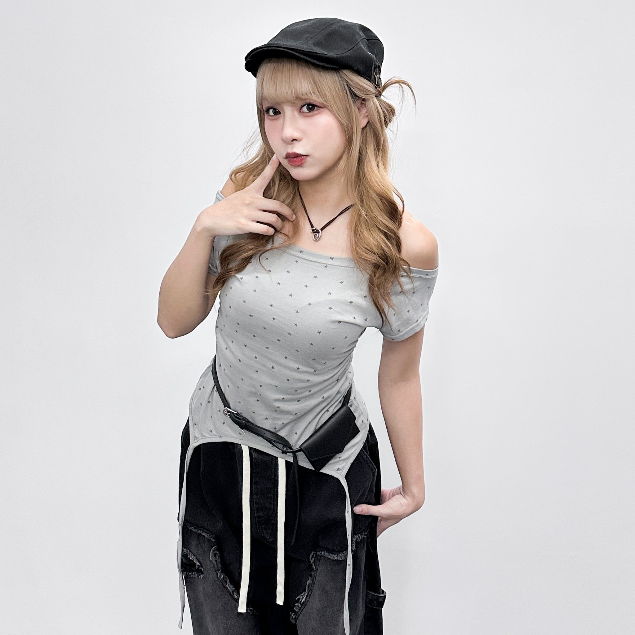 [韓妹必備] 2WAY STARS BOAT-NECK TEE/ 3色