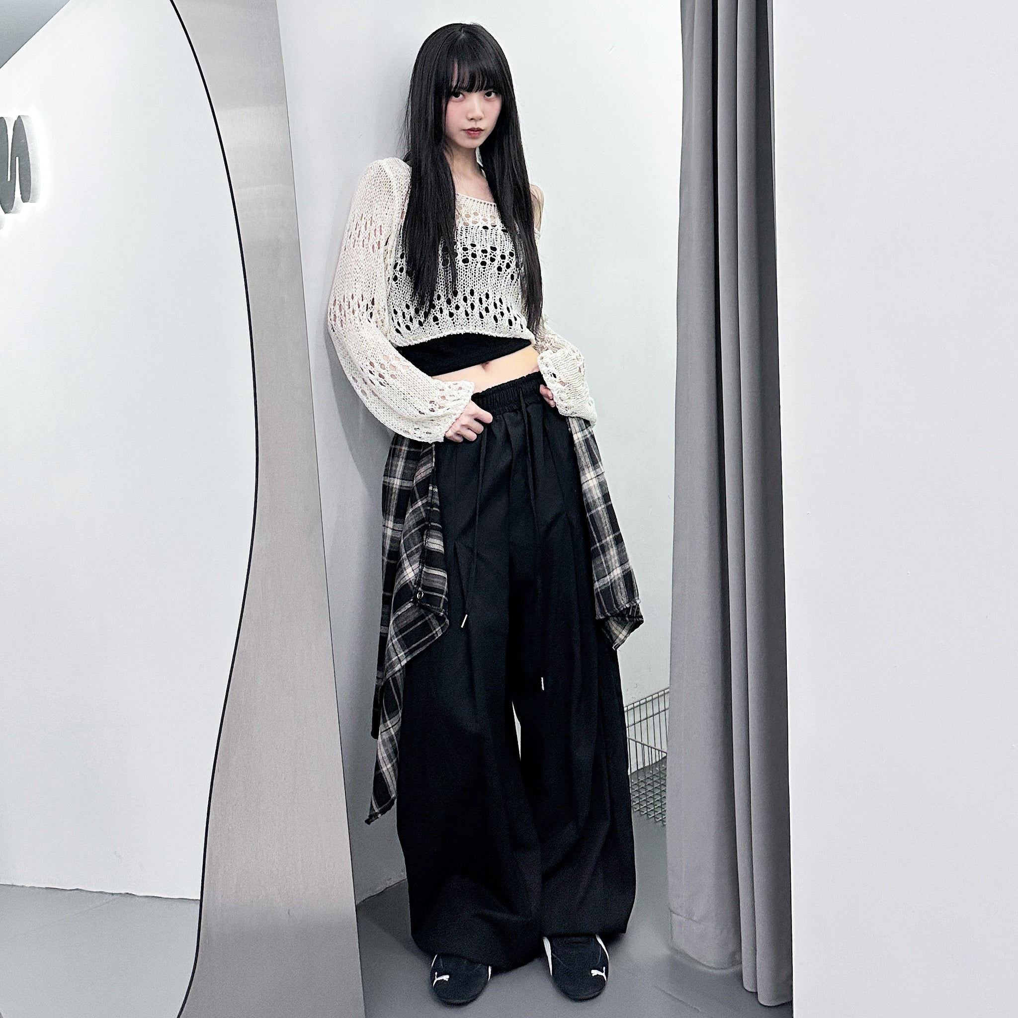 [UNISEX] 假兩件DOUBLE LAYER CHECK PANTS/ 2色