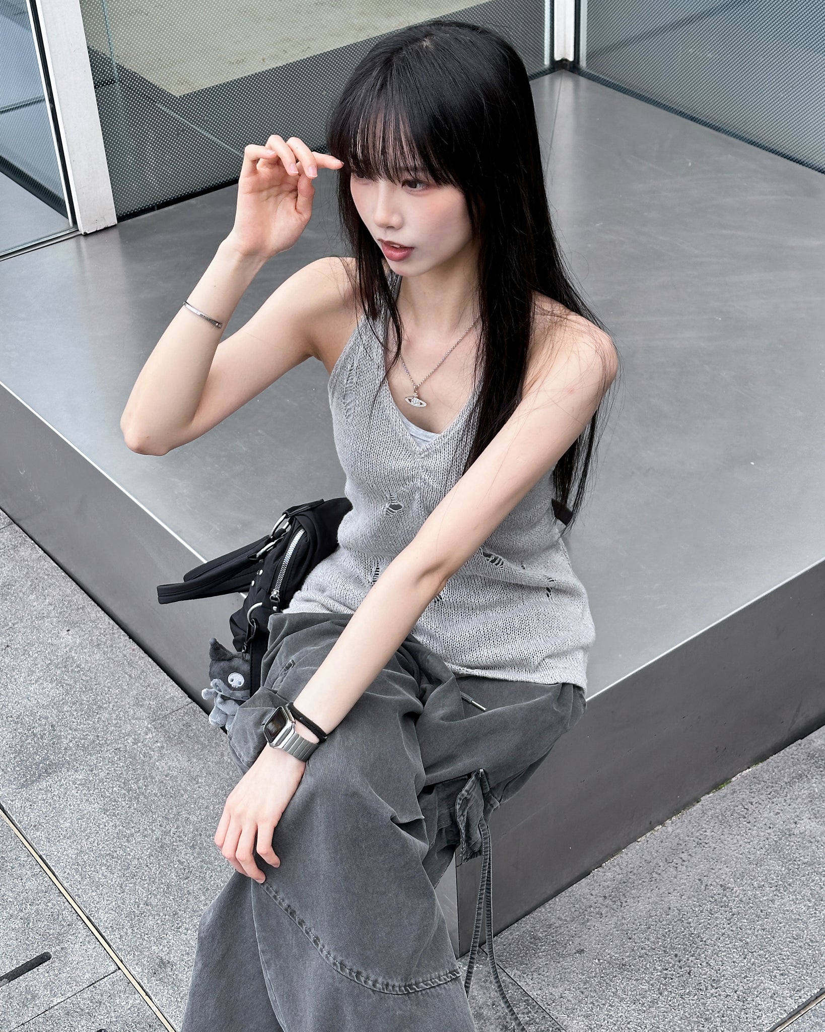 DAMAGE HALTER NECK SLEEVELESS KNIT/ 2色