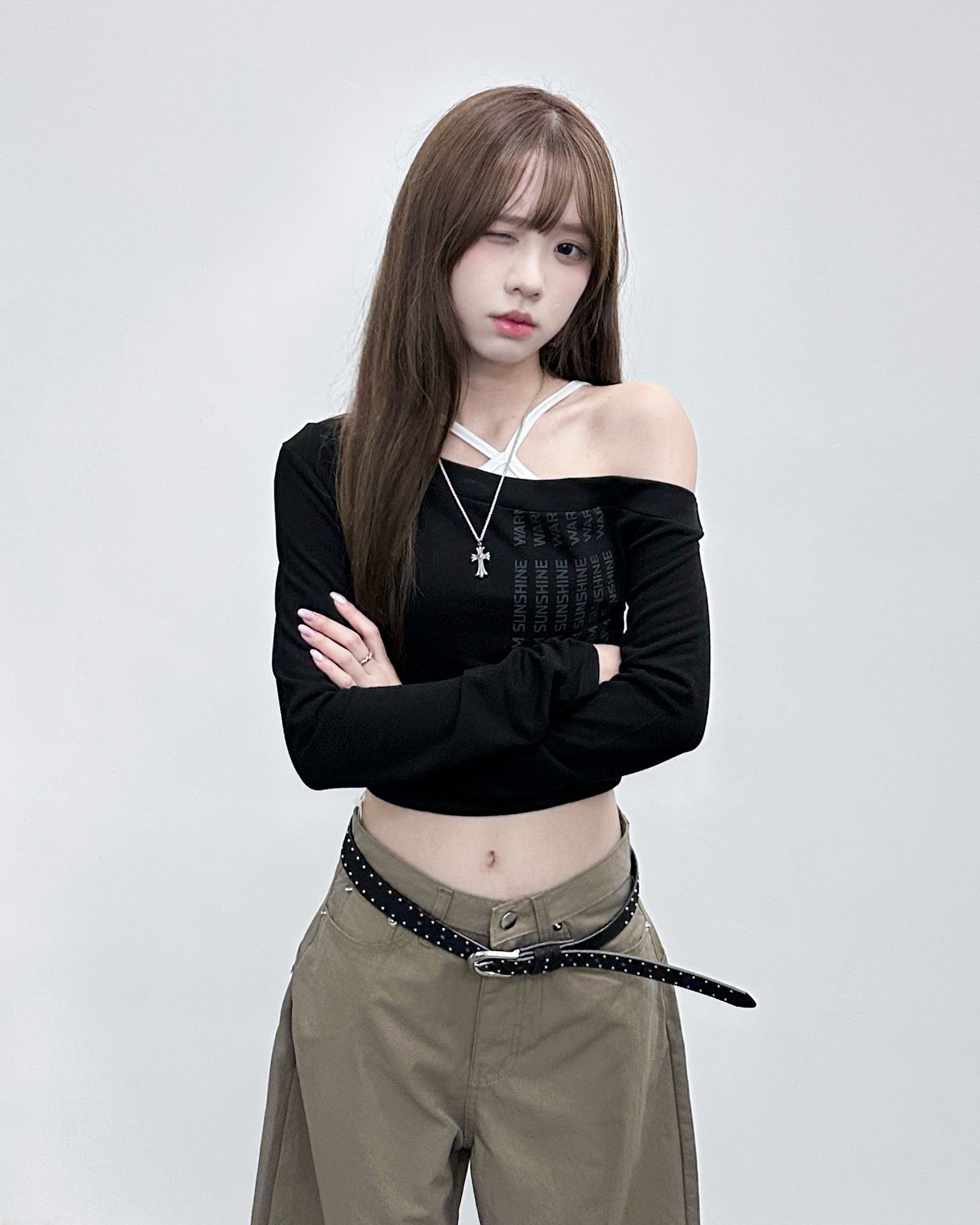 WARM SUNSHINE OFF SHOULDER LONG SLEEVE CROP TOP/ 2色