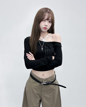 WARM SUNSHINE OFF SHOULDER LONG SLEEVE CROP TOP/ 2色