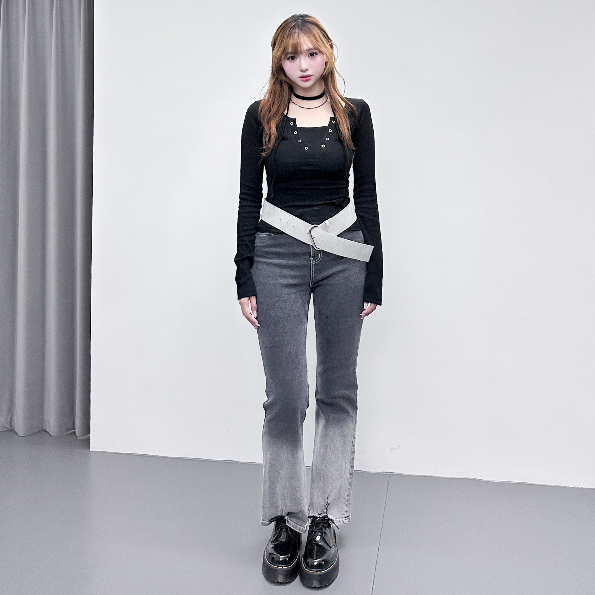 [2WAY頸帶/繫繩OK!] EYELET SLIM RIBBEN KNIT/ 3色