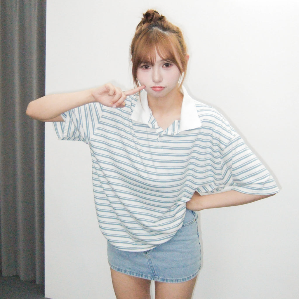 STRIPE POLO TEE/ 2色