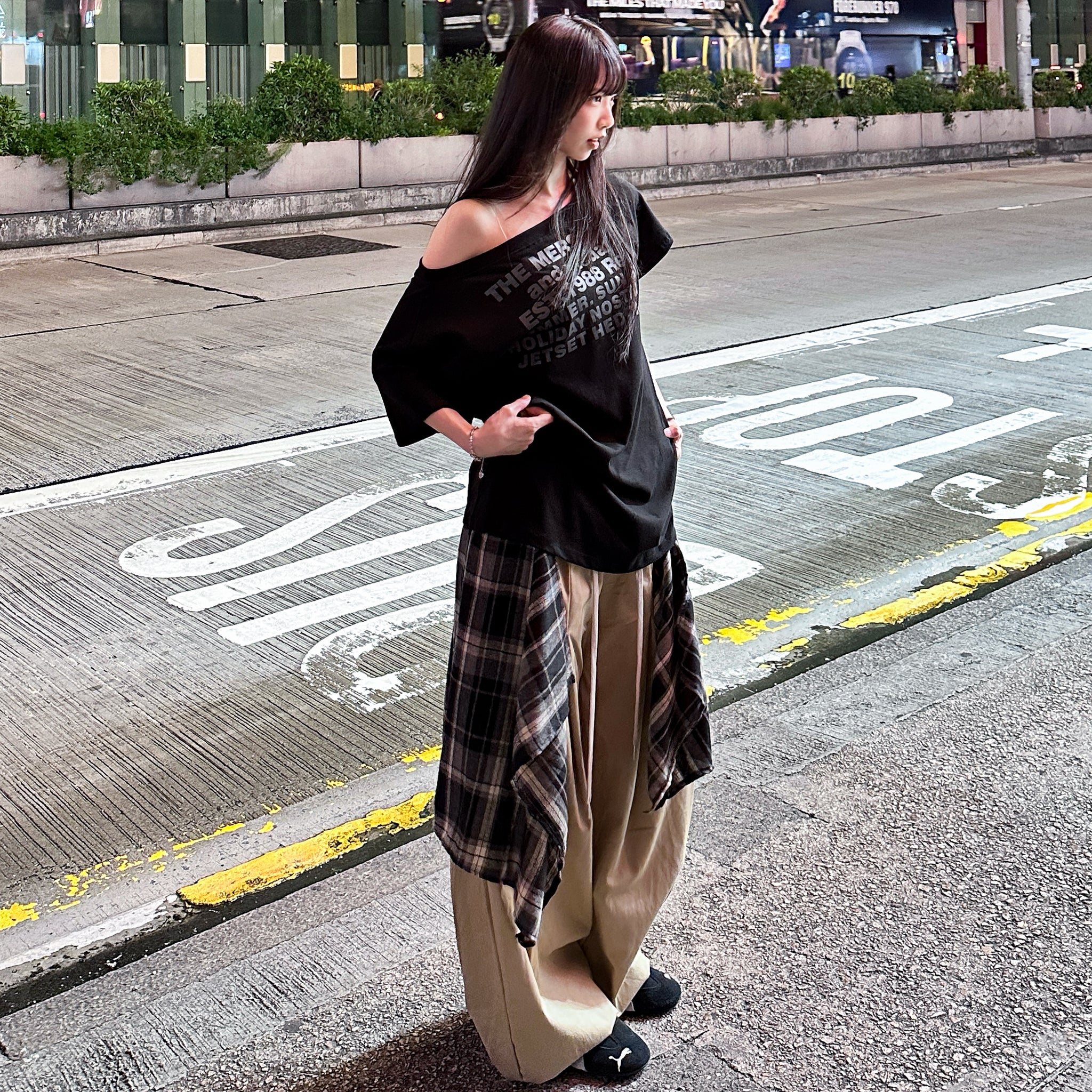 [UNISEX] 假兩件DOUBLE LAYER CHECK PANTS/ 2色