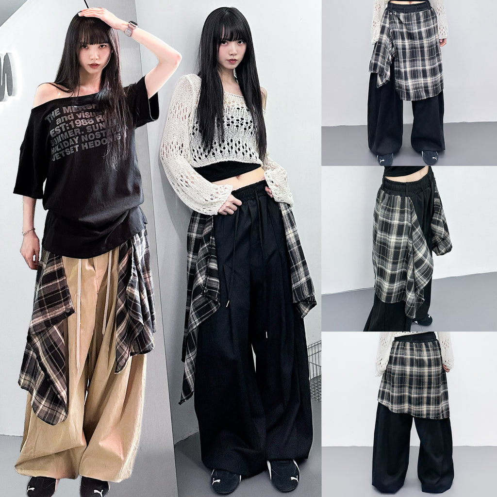 [UNISEX] 假兩件DOUBLE LAYER CHECK PANTS/ 2色