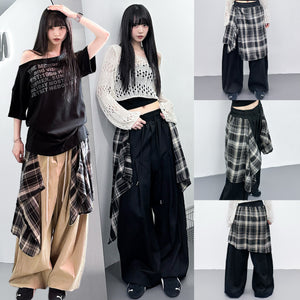[UNISEX] 假兩件DOUBLE LAYER CHECK PANTS/ 2色