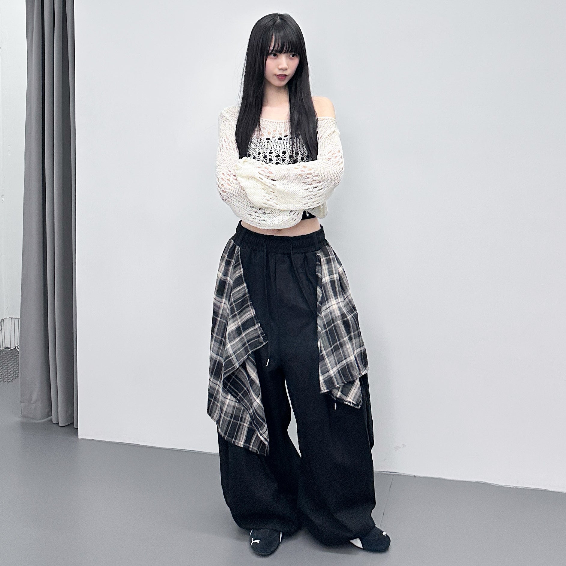 [UNISEX] 假兩件DOUBLE LAYER CHECK PANTS/ 2色