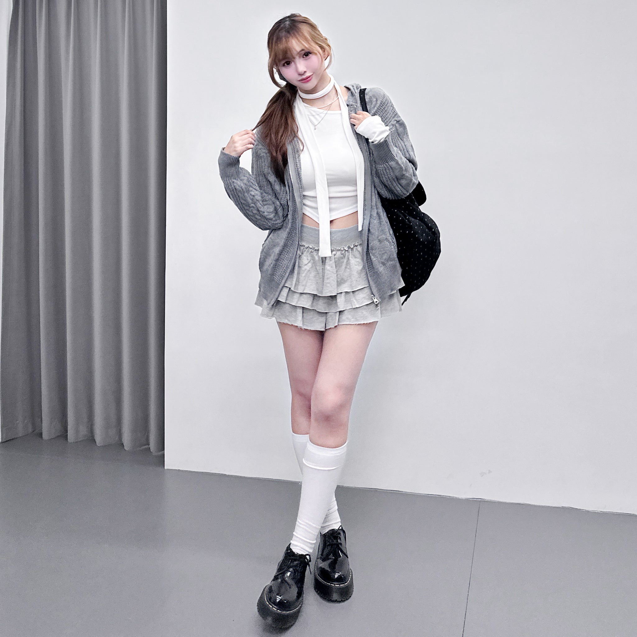 [SET] UNBALANCED ONE-OFF SHOULDER TOP WITH SCARF/ 3色