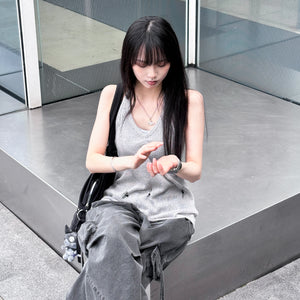 DAMAGE HALTER NECK SLEEVELESS KNIT/ 2色